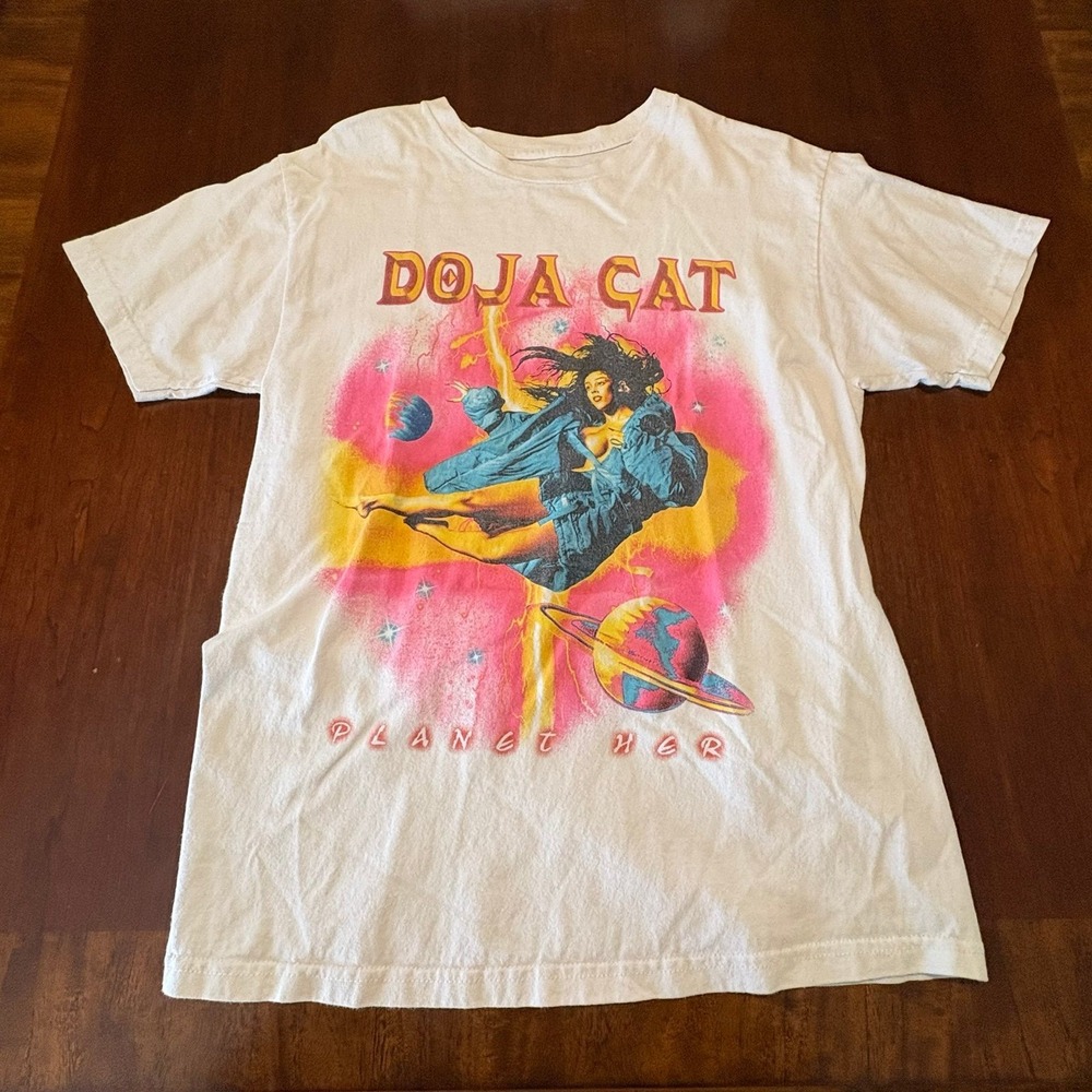 Doja Cat Planet Her Tour Graphic‎ T-Shirt White Cosmic Album Merch Tee Women's M
